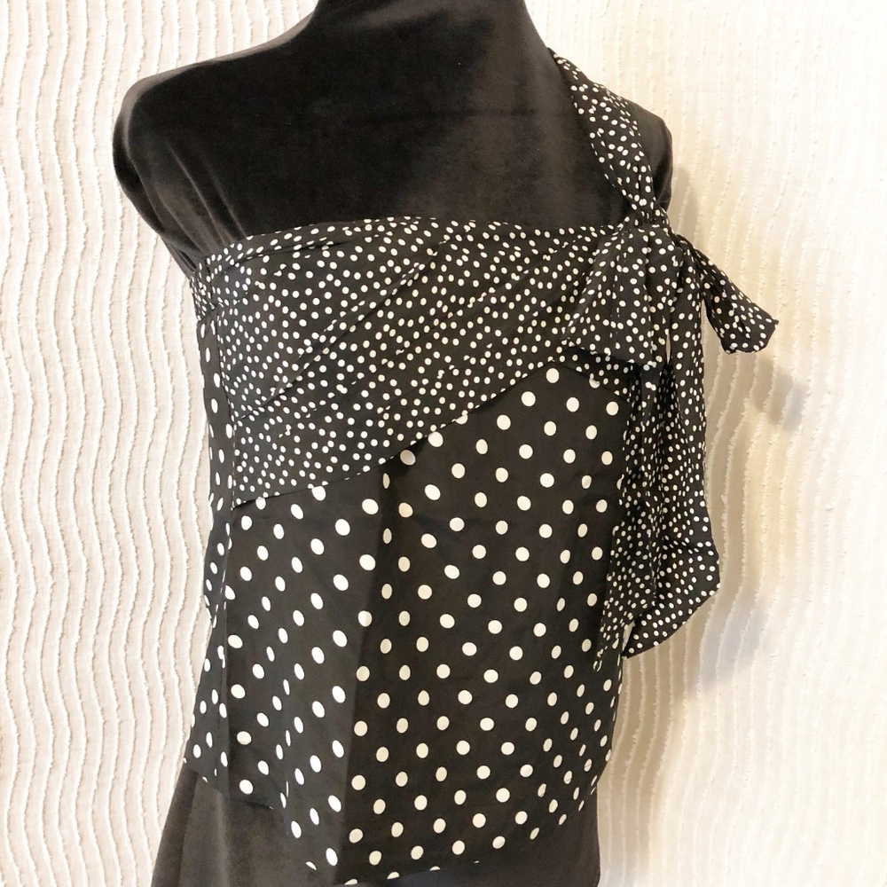 J Crew Polka Silk One Shoulder Bow Polka Dot Top 2 - Picture 7 of 8